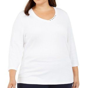 𝅺karen Scott Plus Size Cotton 3/4-Sleeve Top